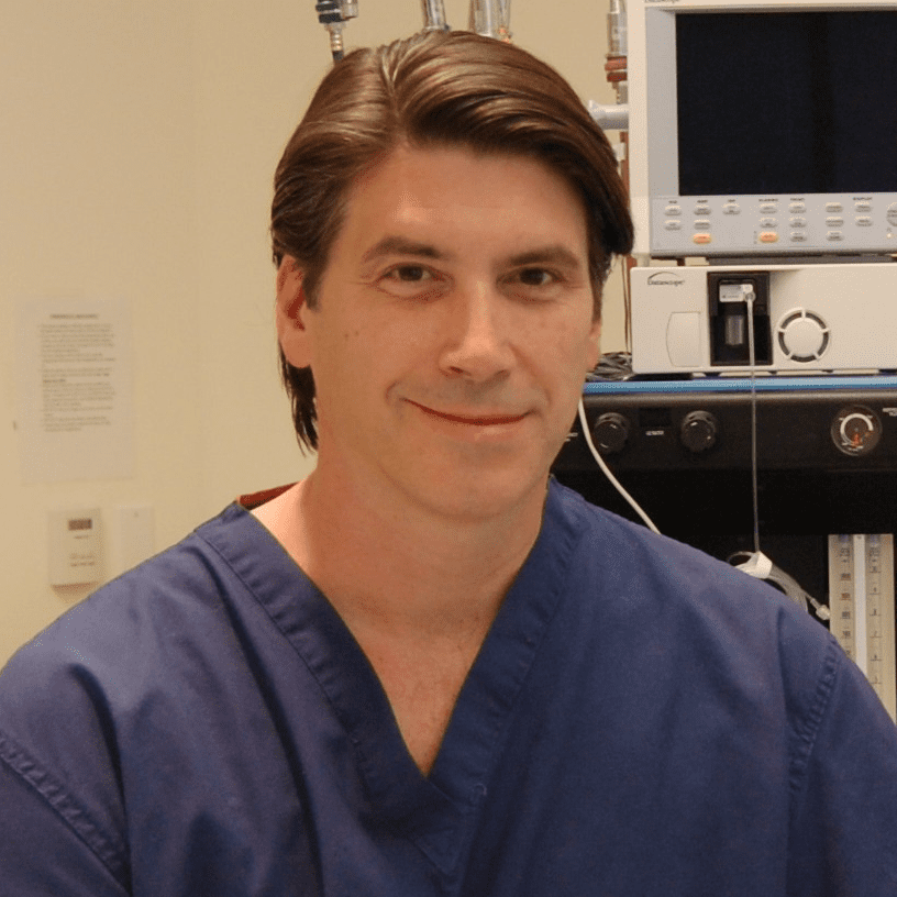 Dr. Don Waldrep in blue scrubs in weight loss surgery operating room
